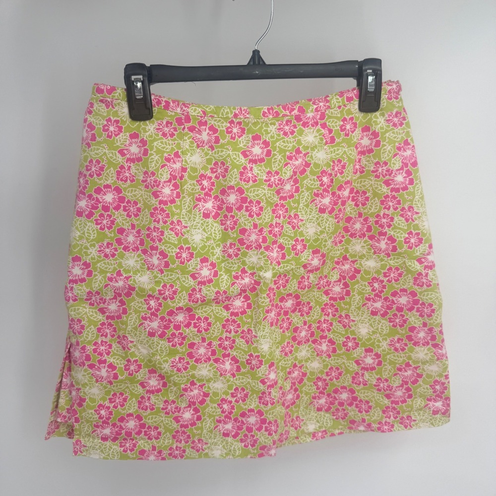 Kim Rogers Floral Skort Pink Green Hibiscus Side Zip 12 Ditsy Funky Girly Retro
